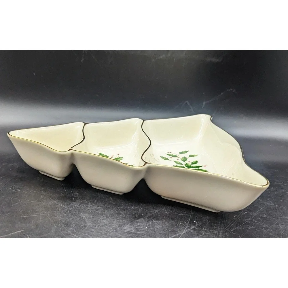 LENOX HOLIDAY Dimension DIVIDED TREE 3 PART DISH Snack Serving Relish